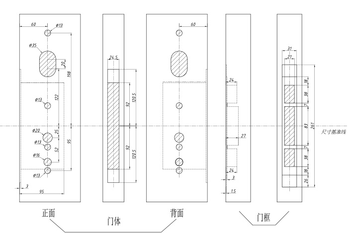 欧宝F1智能锁配6052(方侧板)开孔图A2