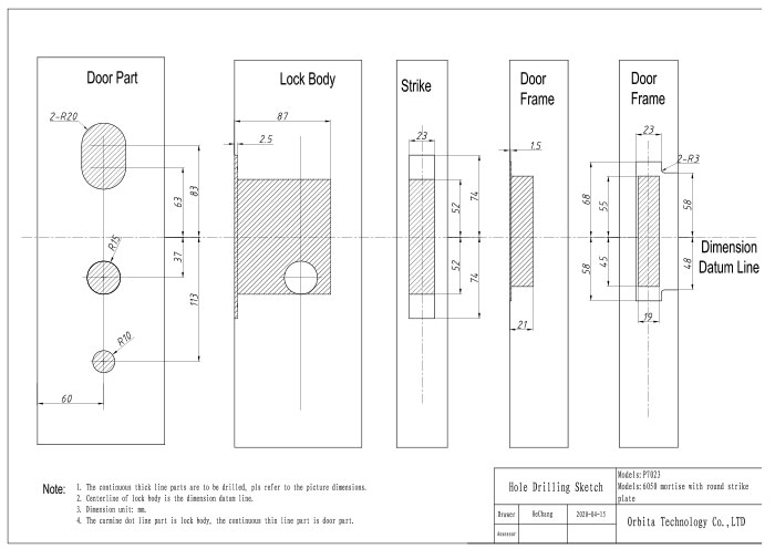 P7023 bluetooth smart lock Hole drawing Download 